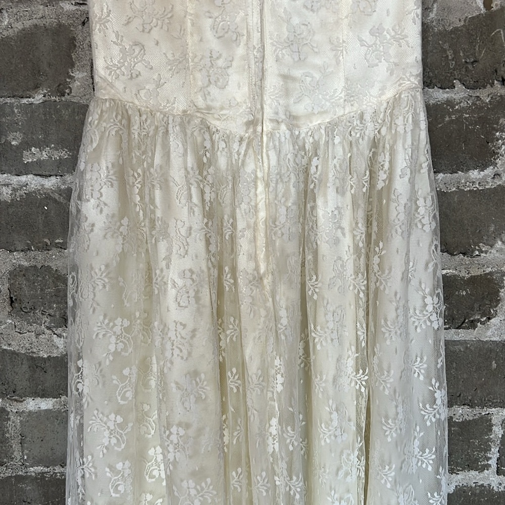 Vintage Jessica McClintock Off the Shoulder Ivory Lace Maxi Wedding Dress Size 8 - Picture 11 of 16